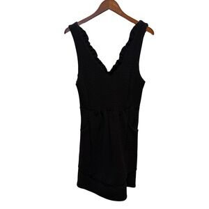 Maeve Anthropologie Black Textured Ruffle V-Neck Fit Flare Mini Dress Large